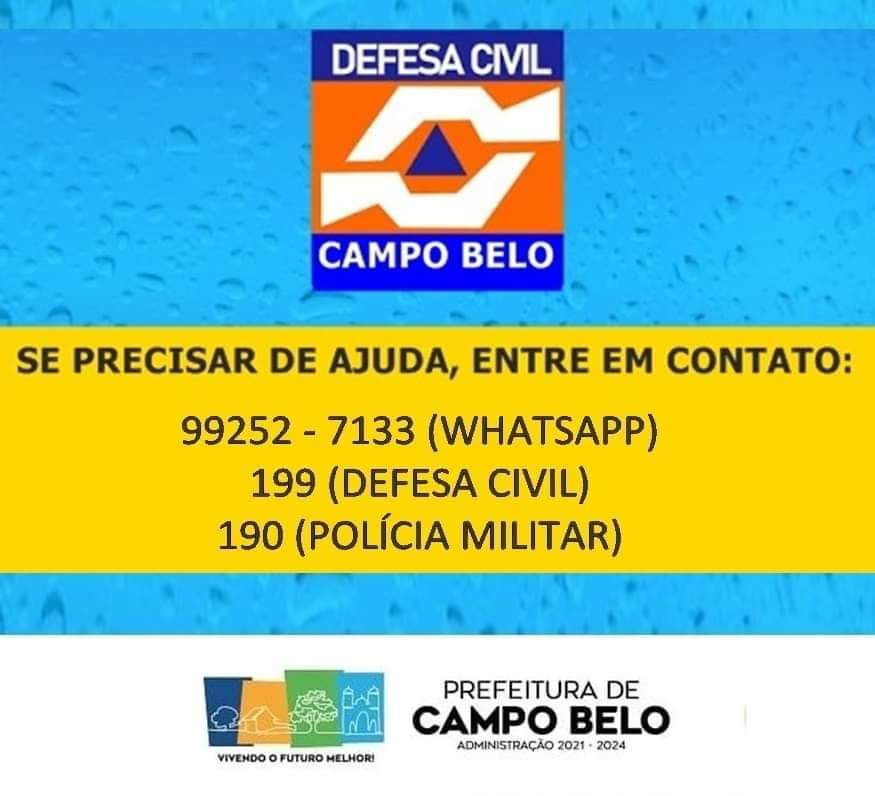 Defesa Civil de Campo Belo está atenta à previsão de temporais devido ao período de chuvas intensas. 
