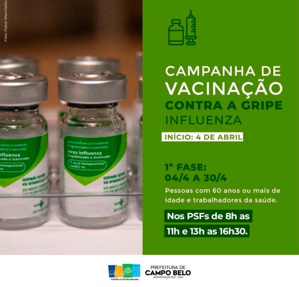 Começa na próxima segunda-feira (4/4) em Campo Belo, a Campanha Nacional de Vacinação fundamentais: contra a Gripe.