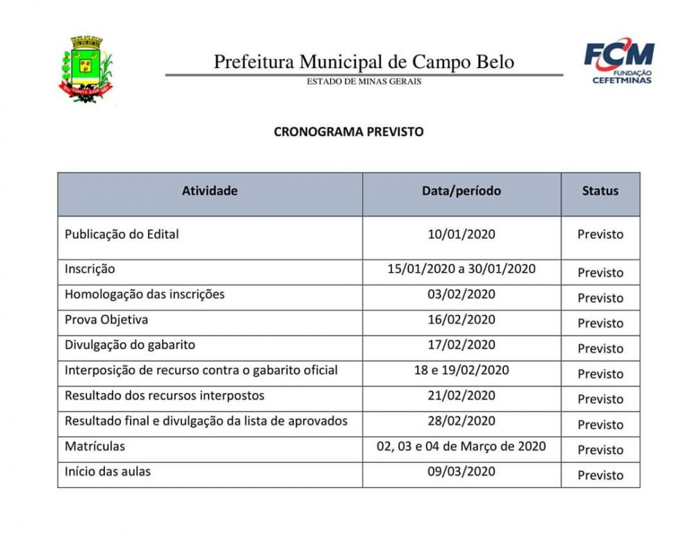 CONHEÇA O CRONOGRAMA DO PROCESSO SELETIVO DO CEFET EM CAMPO BELO
