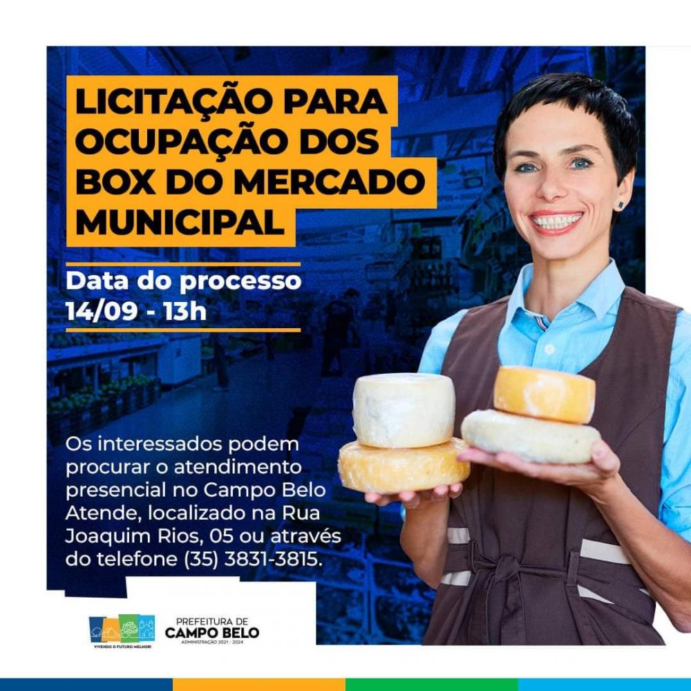 Liitação pela concessão de uso a título oneroso, para fim comercial, de Box no Mercado Municipal de Campo Belo
