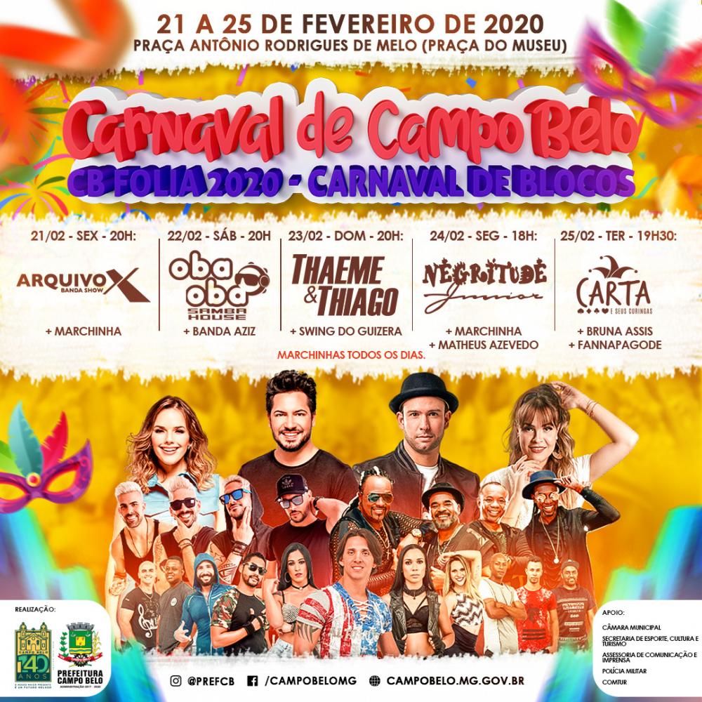 Prefeitura de Campo Belo lança programação oficial do Carnaval 2020.