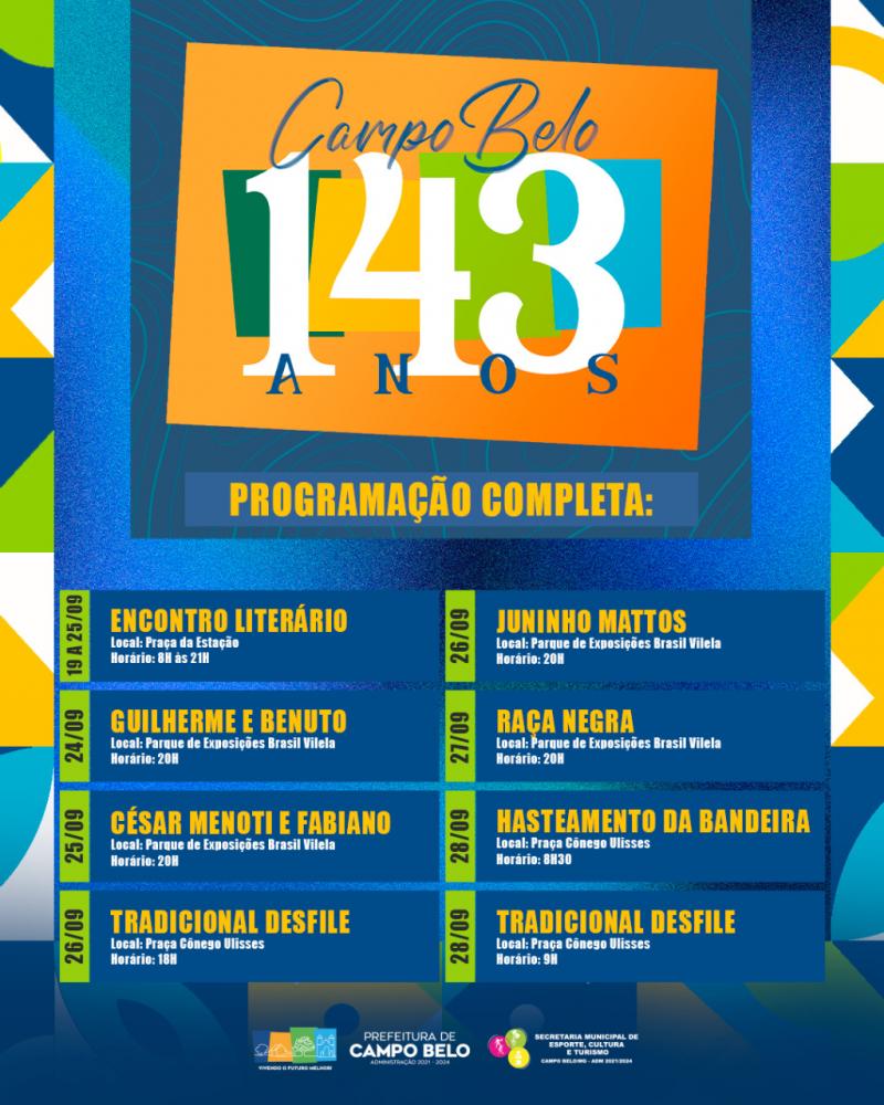 PROGRAMAÇÃO COMPLETA DO DIA DA CIDADE. 