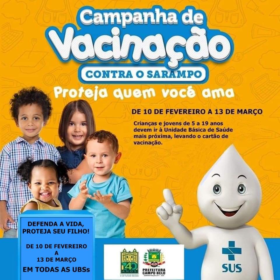 A Campanha de Vacinação contra o Sarampo continua até o dia 13 de março, em todas as UBSs em Campo Belo