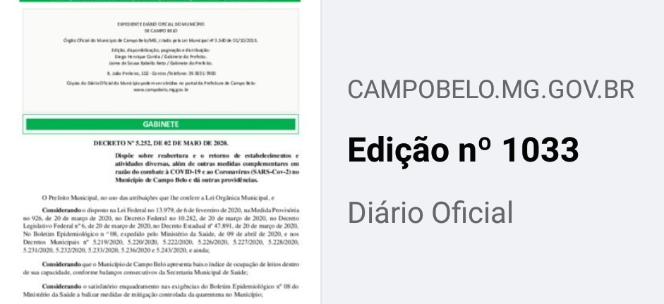 PUBLICADO NOVO DECRETO MUNICIPAL, SÁBADO, 2 DE MAIO DE 2020.