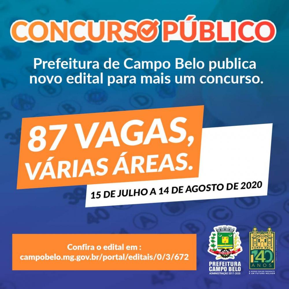 Prefeitura de Campo Belo publica novo edital de concurso público. 