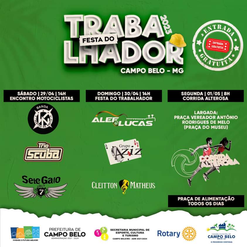Prefeitura de Campo Belo divulga programação da Festa do Trabalhador