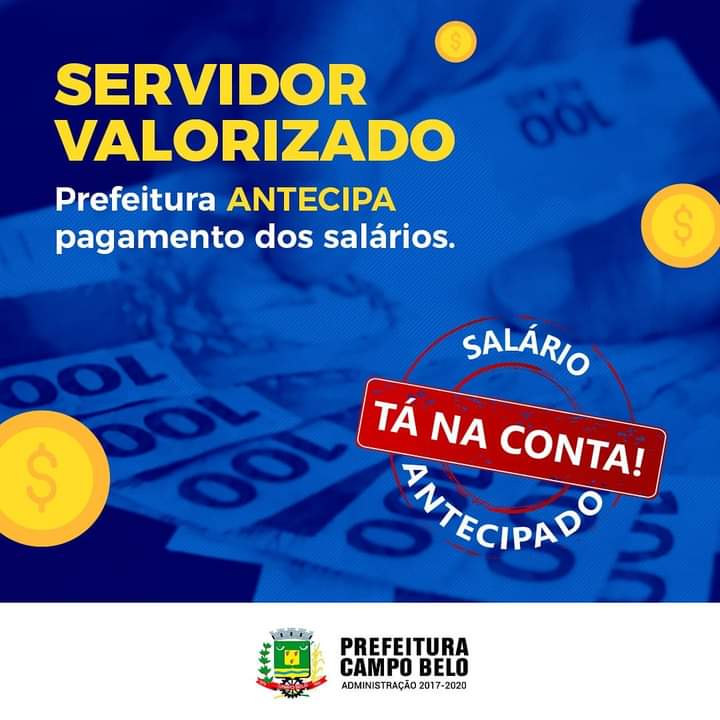 Prefeitura de Campo Belo antecipa salário dos servidores
