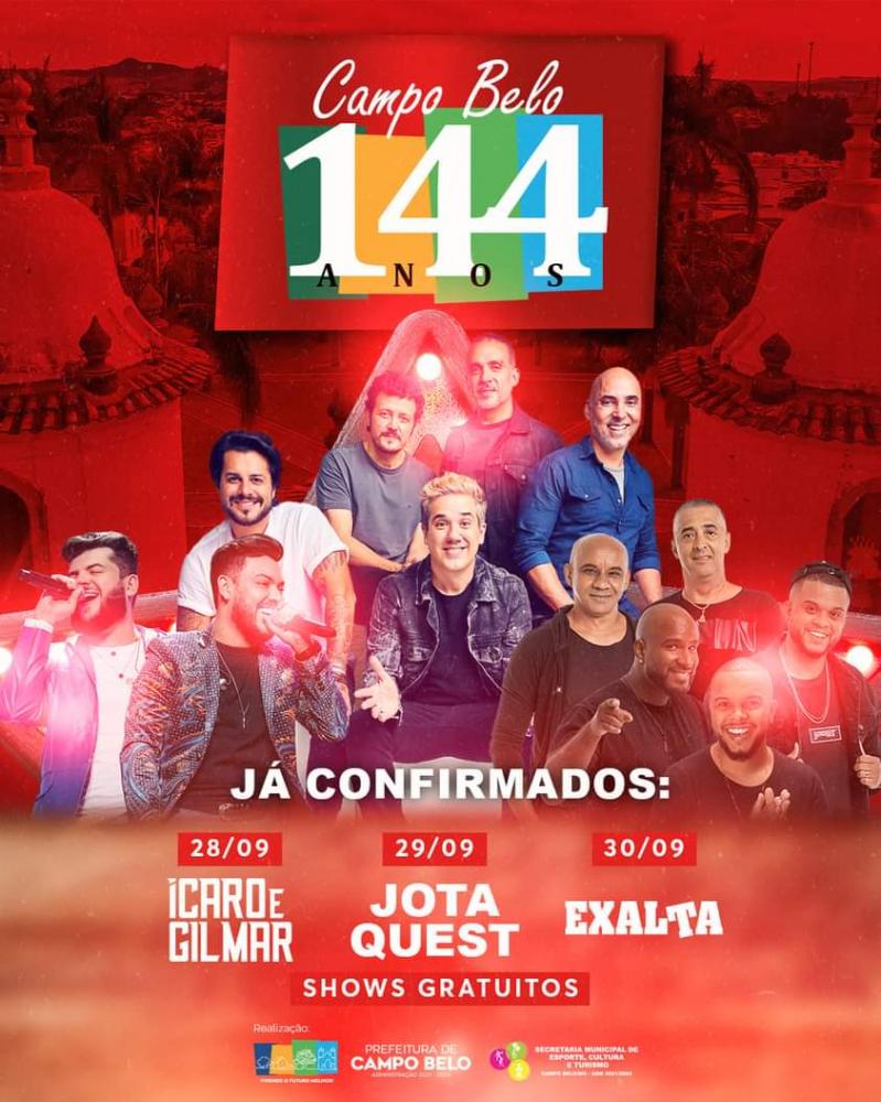 Vejam só quem já confirmou para fazer a festa em comemoração aos 144 anos de Campo Belo, shows totalmente gratuitos.