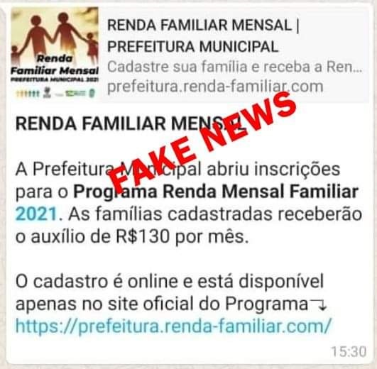Atenção! Informação sobre renda familiar mensal é fake news.