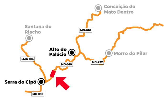 DER-MG fará interrupção temporária para caminhões na MG-010 para serviços de manutenção