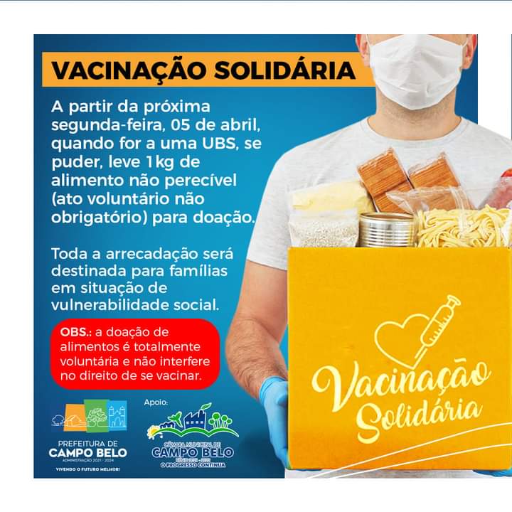 Campo Belo realizará a Campanha Vacinação Solidária. 